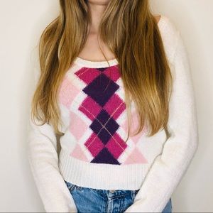 United Colors Of Benetton Pink and Purple Argyle Sweater